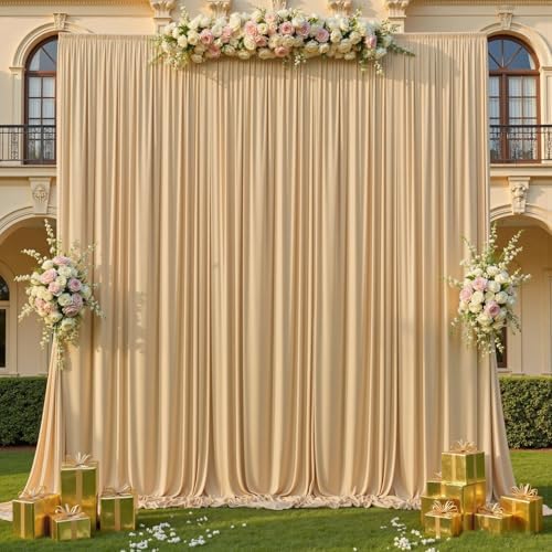 20x14ft Beige Backdrop Curtains for Wedding Party, 4 Panels 14 ft Long Back Drop Cloth, Wrinkle-Free Polyester Drapes for Birthday, Baby Shower, Stage Photography Background - Image 2