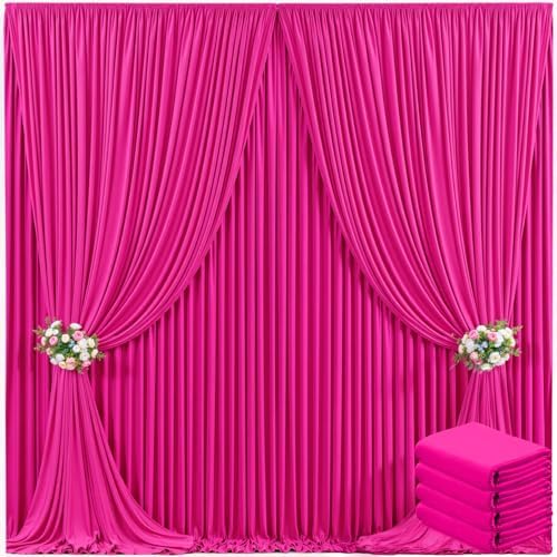 4 Panels Hot Pink Backdrop Curtain for Parties Fuchsia Wrinkle Free 20ft x 10ft Backdrop Drapes Panels for Baby Shower Birthday Photo Photography Polyester Fabric Background Decoration by Suppromo
