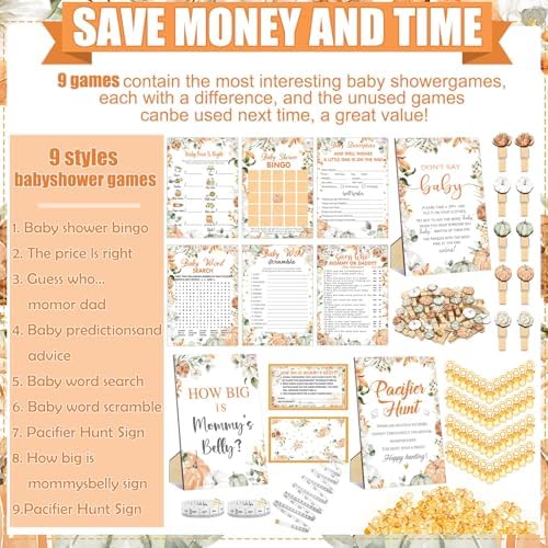 476 Pcs Little Pumpkin Baby Shower Games, 8 Activities, Pacifier Hunt Games - Image 4