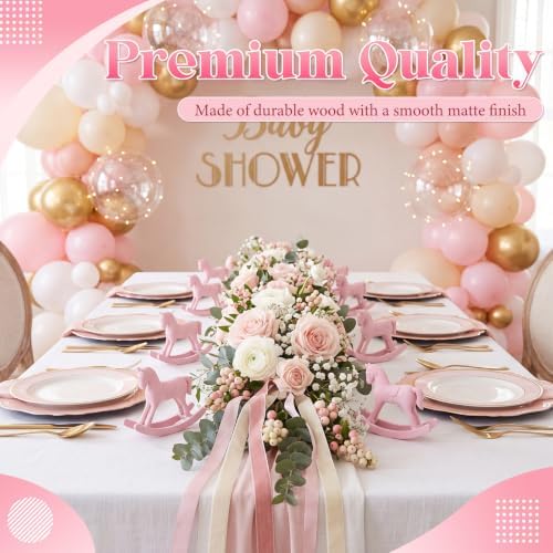 Novabright 8 Pcs Baby Shower Wooden Vintage Rocking Horse Table Decoration, Rocking Horse Decor Baby Shower Centerpieces Decor Rustic Tabletop Figurines for Wedding Birthday Party Decorations(Pink) - Image 5