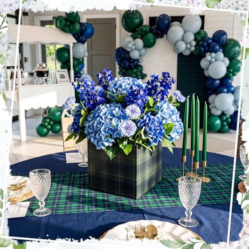 Spiareal 24 Pcs Tartan Plaid Bear Baby Shower Centerpiece for Tables 7'' Green Blue Tartan Plaids Flower Boxes Vintage Birthday Party Decoration for Wedding Gender Reveal Party Supplies - Image 2