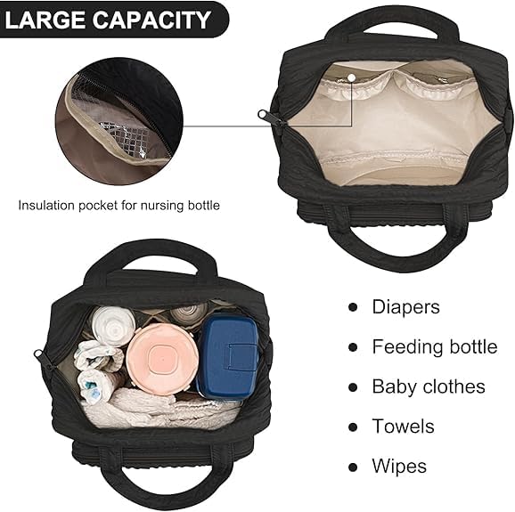 Lushandy Baby Diaper Bag Tote, Mom Bag Cute Crossbody Diaper Bags Baby Travel Bags for Girl Pañaleras Para Bebe (Black, Large) - Image 3