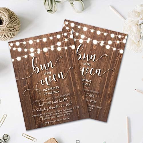 Bun in the Oven | Burgers on the Grill | Baby Shower Invitation | Baby-Q Shower | Baby BBQ | Bun in the Oven Invite | Rustic | String Lights - Image 3