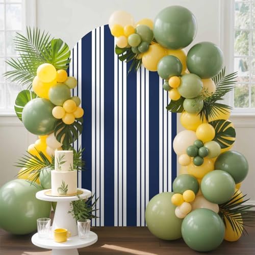 Strip Spandex Arch Backdrop Cover 6.6FT for Balloon Garland Nautical Farmhouse Strip Navy Blue Double-Sided Chiara Backdrop Stand Cover Elastic Fabric Background for Birthday Party Baby Shower Decor by EZON-CH