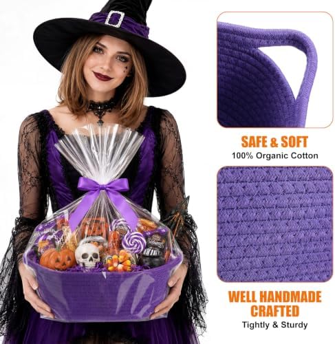 Hoolerry 8 Set Halloween Basket with Handles Cotton Rope Woven 12"x 8" x 5" - Image 3