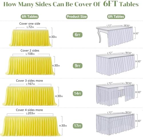 Partisky Yellow Polyester Table Skirt for Rectangle Tables 14ft, Wrinkle Resistant Pleated Ruffle Table Cloth for Banquet Wedding Trade Baby Shower Display Gift Dining Table - Image 6