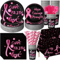 Funnymoom 452 Pcs Breast Cancer Awareness Decoration Black Pink Cure Faith Love Paper Plates Napkins Cups Tablecloth Cutlery Straws for Breast Cancer Awareness Month Women Charity Activities Supplies by Funnymoom