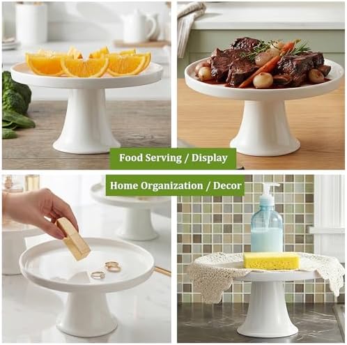 7.8" White Small Cake Stand Ceramic Cake Holder Round Dessert Stand for Cupcake Cookie Pie Muffin Fruit, Cake Plate for Party Wedding Birthday Baby Shower, DIY Decorative Display Pedestal Stand Tray - Image 4