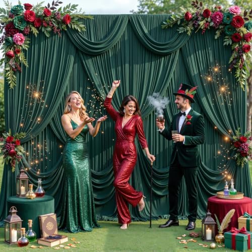 Hunter Green Backdrop Curtain for Parties Wrinkle Free Dark Green Photo Curtains Backdrop Drapes Fabric Decoration for Baby Shower Birthday Party Photography 5ft x 8ft,2 Panels - Image 3