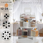 3-Tier Cupcake Stand, 5 Set Cardboard Cupcake Tower with Clear Cover, Dessert Cup Cake Stand Tower for Birthday Wedding Party Decoration,Afternoon Tea Stand, Cupcake Tier Stand - Image 6