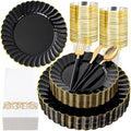 Ciaell 175 Piece Black and Gold Plastic Plates for Weddings Parties by Ciaell