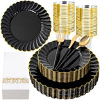 Ciaell 175 Piece Black and Gold Plastic Plates for Weddings Parties by Ciaell