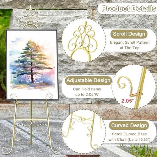 59" H × 22" L × 20" W Metal Easel Stand for Sign with Chain Support - Image 5