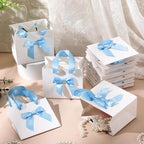 Kolldenn 50 Pcs Small White Gift Bags Bulk with Blue Bow Ribbon Handles - Image 4