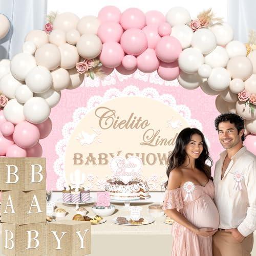 Cielito Lindo Baby Shower Decorations Girl – 120PCs Papel Picado Baby Shower Supplies with Mexican Fiesta Boho Style Backdrop, Balloon, Banner, Poster, Box, Sash and Badge - Image 6