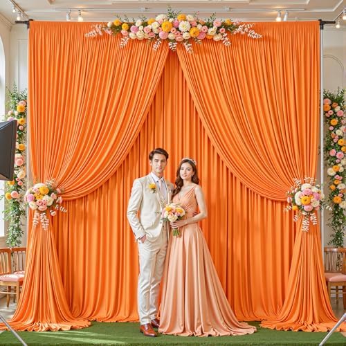 32ftx10ft Wrinkle Free Orange Backdrop Curtain - 10 Feet Photography Backdrop Drapes, Silky Polyester Back Drop Cloth for Wedding Baby Shower Balloon Arch Background - Image 6