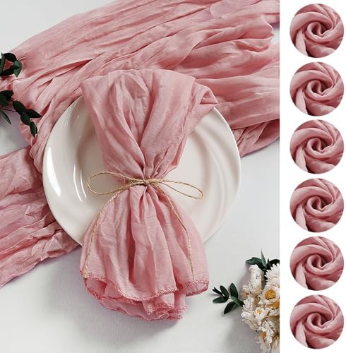 LZY 60 Pack Gauze Cheesecloth Napkins 20x20 Inch Dinner Cloth Napkins, Soft Boho Table Napkins Rustic Wrinkled Cheese Cloth Napkins Bulk for Wedding Party Baby Shower Event Decor (Dusty Pink) by Lightupyourparty