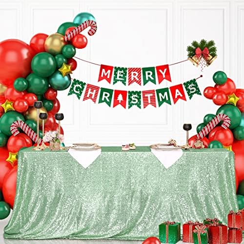 Eternal Beauty Mint Green 60x120 Inch Garden Wedding Sequin Tablecloth - Image 2