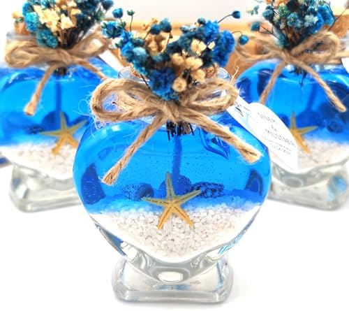 Wedding Favor Guest Bulk, Set of Heart Glass Candle Party with Custom Sticker for Guest in Bridal Party Favors, Baby Shower Gifts, Gel Candle Wedding Favors (White Gel Blue Sand, Set of 50) - Image 7