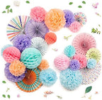 PapaKit 26pc Deluxe Large Multicolor Party Decoration Set - Vibrant Tissue Paper Pom Poms, Honeycomb Balls & Hanging Paper Fans Backdrop - Festive Decor for Birthday, Baby Shower, Fiesta & Photo Booth by PapaKitCreativeDecoration