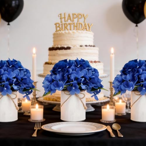 Royal Blue Flower Table Centerpieces, Set of 6, Rose & Hydrangea - Image 3