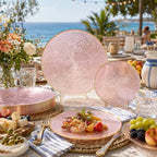 Liacere 60Pcs Pink Plastic Plates-Pink Disposable Plates With Gold Rim-Heavy duty Gold Plates,Water ripples Party Plates Include 30Dessert-Platos,30Dinner-Platos for Wedding & Party & Summer - Image 2