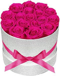 Prifroti 17 Hot Pink Flowers in Glitter Box, Birthday Gifts for Women, Preserved Flowers, Mothers Day Roses Gift for Mom by Prifroti