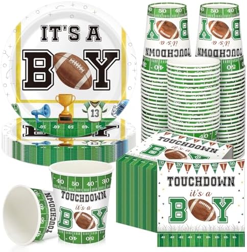 Hushee 200 Pcs Touch Down It's a Boy Baby Shower Paper Plates Napkins Cups by Hushee