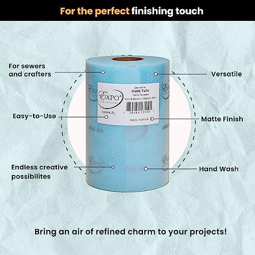 Expo International Decorative Matte Tulle Spool of 6 inch X 100 yards | Light Blue - Image 3