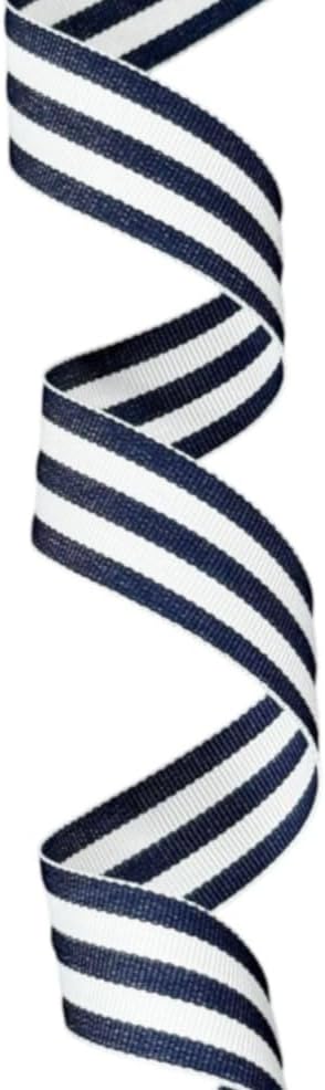 USA | American Made 7/8" Navy & White Taffy Striped Grosgrain Ribbon - 100 Yards by TheRibbonFactory%C2%AE