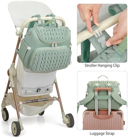 Small Diaper Bag Backpack Quilted Mini Baby Crossbody Diaper Bag Tote for Mom and Baby Girls Boys (Matcha Green) - Image 5