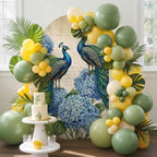 Retro Peacock Arch Backdrop Cover 6.6 FT, Blue Hydrangea Watercolor Vintage Wedding Arch Cover Stretchy Backdrop Stands Covers for Birthday Party Ceremony Banquet Decor - Image 3