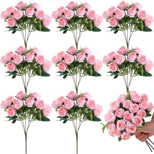 Zeyune 8 Pack 12 Inch Artificial Rose Bouquet, Light Pink by Zeyune