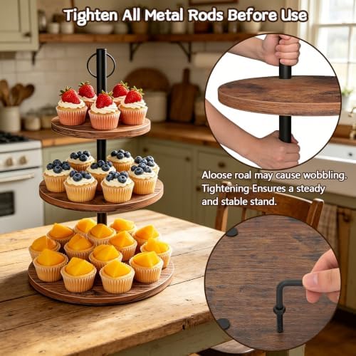 Cupcake Stand, 2 Pack Rustic Wood 3 Tier Cake Stand, Serving Tray - Image 6