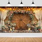 15x10ft Western Wedding Backdrop Rustic Barn Door Photography Backdrop Farmhouse Pink Flower Cabin Wooden Birthday Baby Shower Country Anniversary Bridal Party Banner Photo Booth Props Background - Image 5