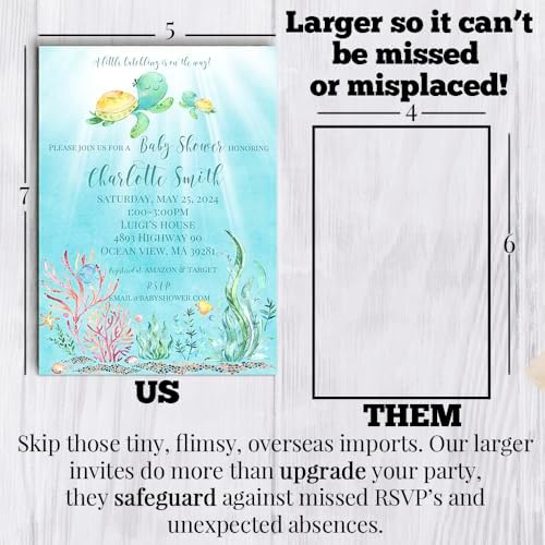Amanda Creation Custom Baby Shower Invites Watercolor Turtle Baby Shower Invitations 30 Pack 5x7 Personalized Sea Turtle Watercolor Invites With Thirty Envelopes - Image 7