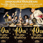 Funnymoom 452 Pcs 40th Birthday Party Decorations Set for Men Women, Black and Gold Happy 40th Birthday Paper Plates Napkins Cups Tablecloth Cutlery Straws for Cheers to 40 Years Anniversary Party - Image 5