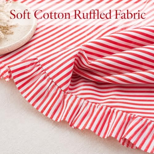 Red White Striped Ruffled Tablecloth Rectangle 55" x 70" Farmhouse Washed Cotton Table Cloth with Short Ruffle Cottage Table Cover for Boho Dining Room Kitchen Picnic Home Party Decoration - Image 3