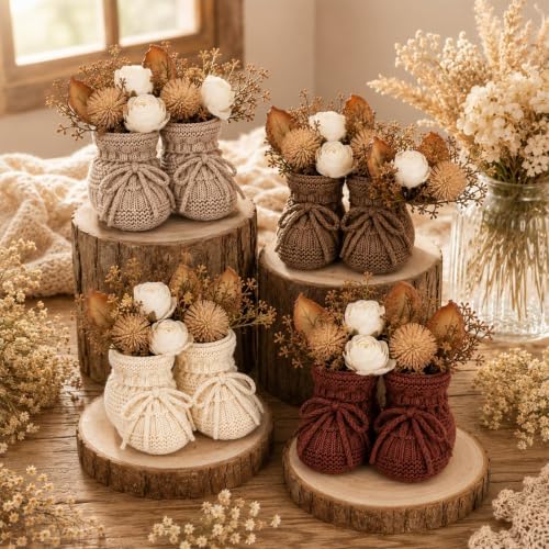 gisgfim 4 Set Mocha Baby Shower Centerpieces Knitted Infant Booties Boy Girl - Image 2