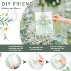 Fullhawl 50 Sets Wedding Invitations Wraps Set Pre Folded Vellum Jackets for 5 x 7 Invitations Dried Flowers Wax Seal Stickers Chiffon Silk Ribbon for Wedding Birthday Bridal Shower Craft DIY (Green) - Image 4