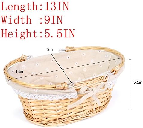 MEIEM Wicker Gift Baskets Empty Oval Willow Woven Picnic Cheap Easter Candy Storage Wine Basket with Handle Egg Gathering Wedding Basket (Natural) - Image 7
