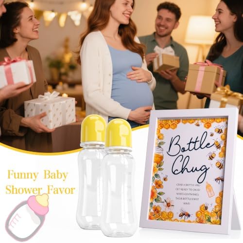 Funny Bottle Chug Baby Shower Drinking Game for 15 Guests, Includes 15 Pack 8.5oz Baby Bottles with Nipples & Standing Wood Framed Sign, Western Cowboy Baby Shower Favors & Party Activities(Yellow) - Image 4