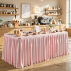 Wish Care Blush Pink Polyester Table Clothes for 8 Foot Rectangle Tables, Wrinkle Free Fitted Table Cover with Pleated Ruffle Table Skirt for Birthday Party Wedding Trade Show Event Display - Image 2