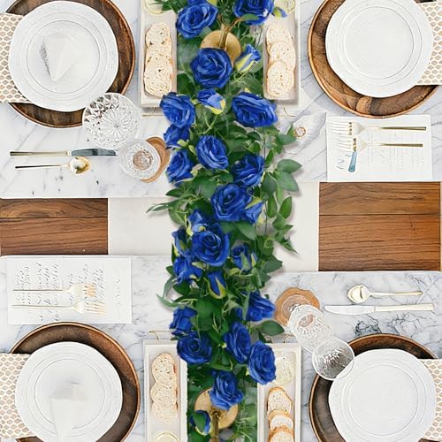 U'Artlines 5 Pack Artificial Royal Blue Rose Garlands Flower Vines 32.5 ft - Image 4