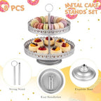 Lallisa 8 Pcs Cake Stands Set Metal Dessert Table Display Tiered Cupcake Holder Candy Donut Fruit Plate Cake Serving Tray with Handle Treats Serving Tower for Wedding Birthday Party (Sliver) - Image 6