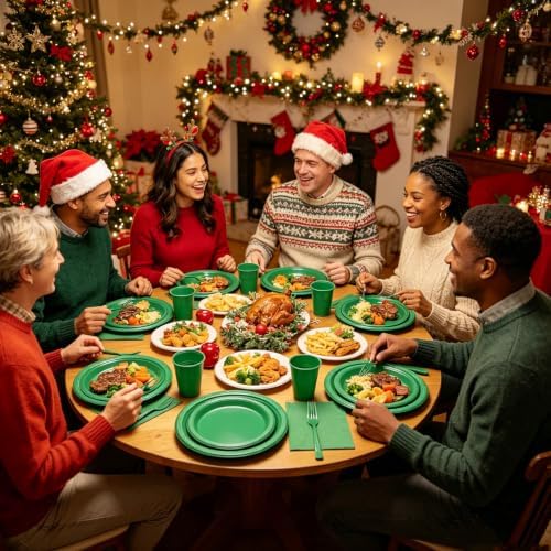 250Pcs Green Plastic Party Plates and Napkins Set for Halloween, Christmas - Image 6
