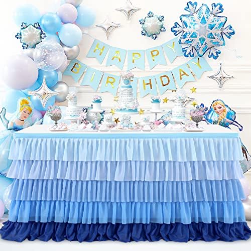 Blue Tablecloth Tutu Table Skirt for Frozen Under the Sea Party Decorations Gender Reveal Birthday Elephant Baby Shower 9ft by Besutolife