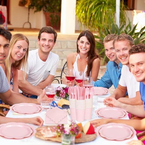 400 Pcs Pink Paper Plates and Napkins Party Supplies Serve for 50 Guests - Image 4