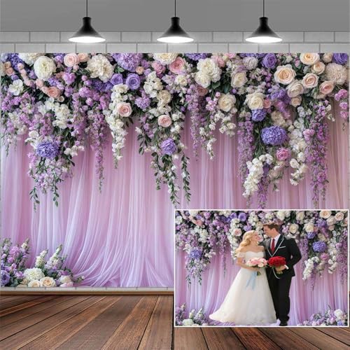 10x8ft Purple Lavender Floral Bridal Backdrop Wedding Flower Photography Backdrop for Girl Portrait Baby Shower Birthday Party Decor Banner Mother's Day Party Wall Backdrop Studio Photo Backgrounds by Mtsxfy