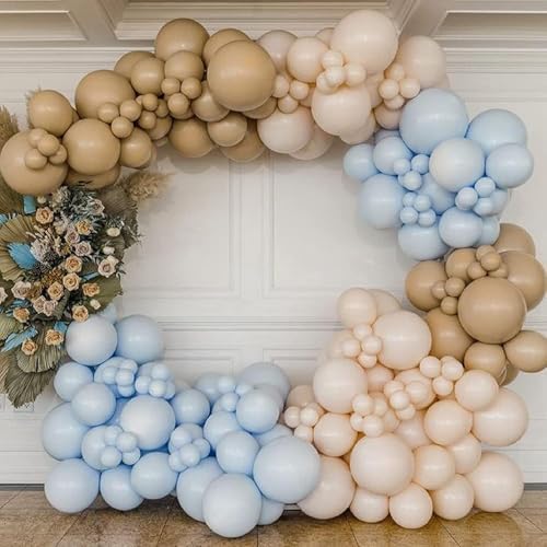 Brown And Blue Balloon Garland Double Stuffed Nude Tan Light Blue Beige Latex Balloon Arch Kit for Neutral Baby Shower Teddy Bear Gender Reveal Wedding Birthday Party Decorations - Image 2